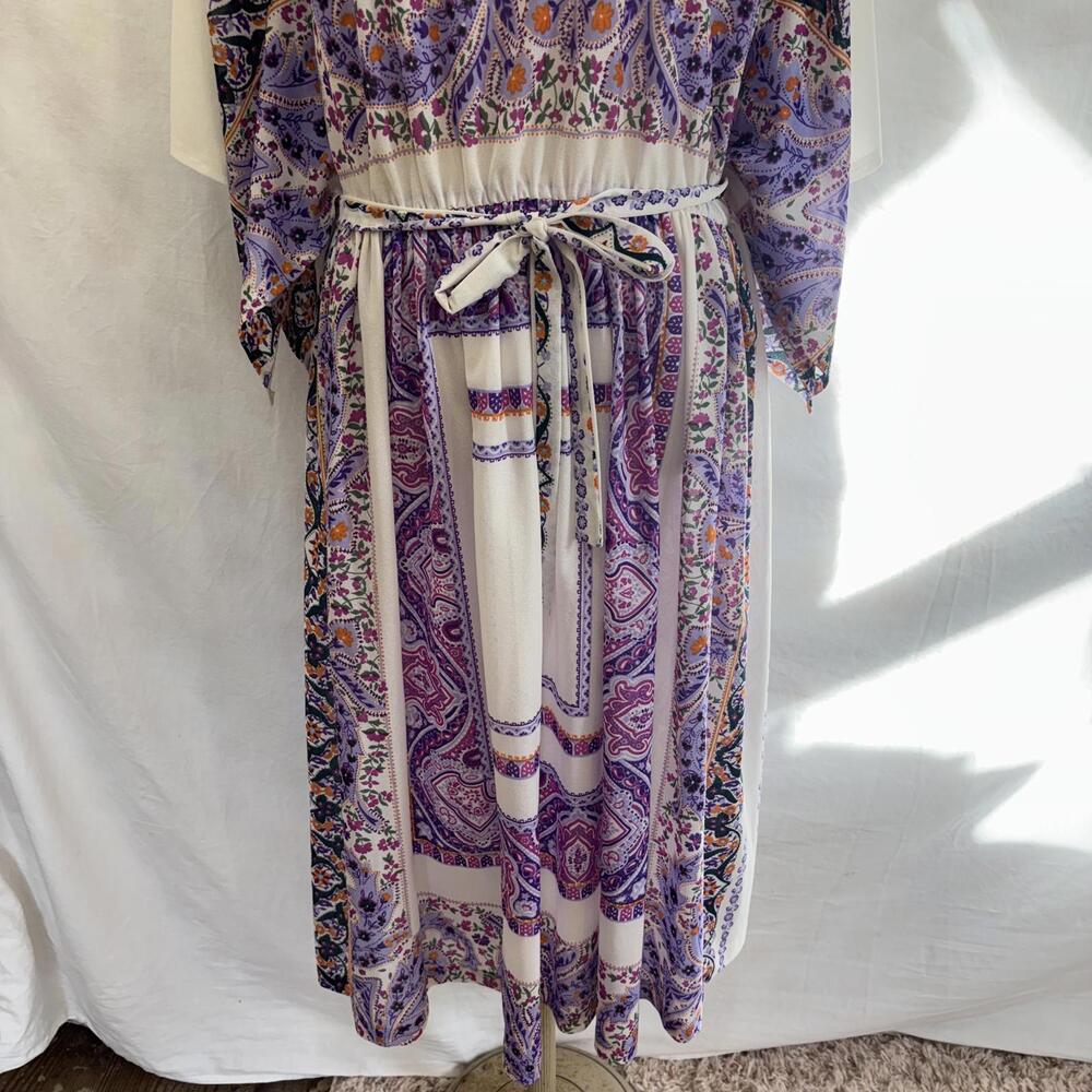Vtg 70s floral paisley flowy sleeve fairy-core hippie dress - Picture 5 of 11